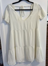 Show Me Your Mumu Mini Babydoll Dress w Pockets - XS - White - V-Neck Tiered