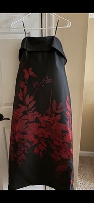 Adrianna Papell Strapless Floral Jacquard Long Gown Black/Red  Size 12 MPN