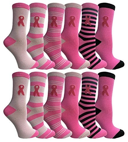 Pink Ribbon Breast Cancer Awareness Ankle/Crew Socks for Women (Assorted C, 12)
Opens in a new windo