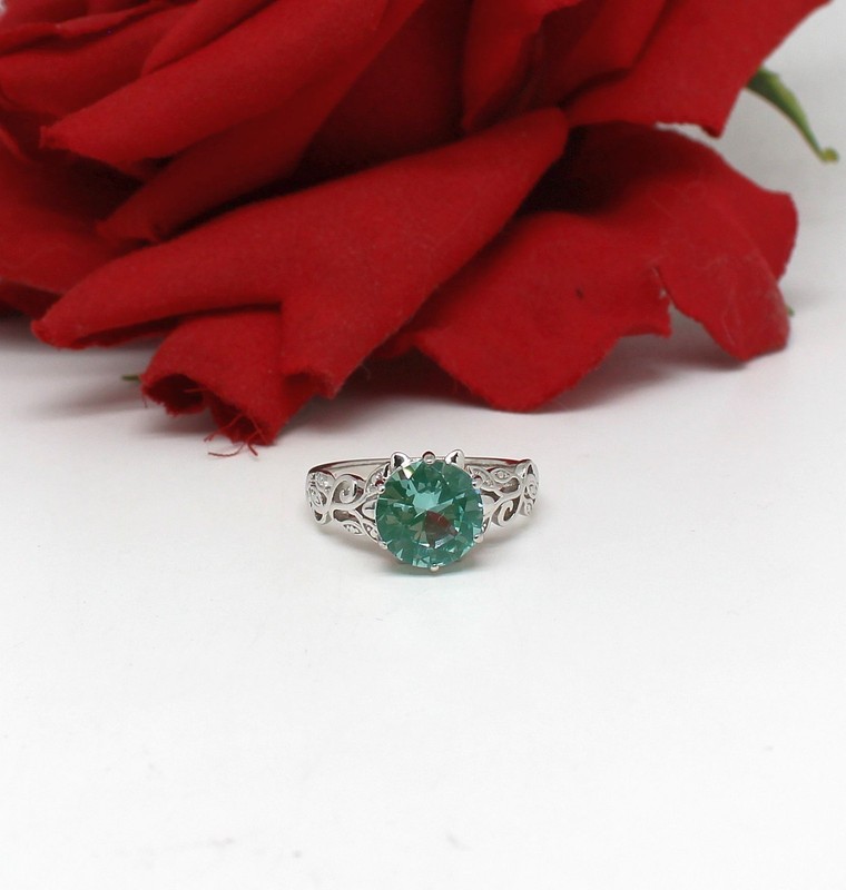 Sterling Silver Vermeil Lab Created Aquamarine  Size 10 Ring 4.49g   CAT RESCUE
