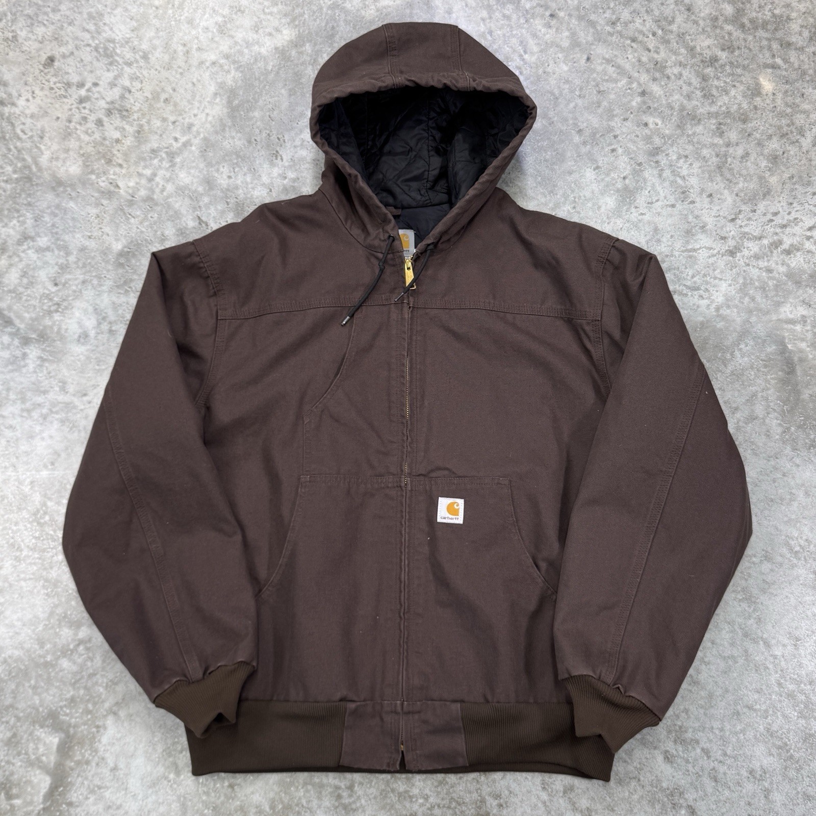 Carhartt Men's Extra Large Duck Canvas Quilt-Lined Hooded Jacket in Dark Brown