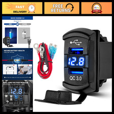 Dual USB 3.0 Car Charger with Rocker Switch, Waterproof Socket, Blue LED Voltmet