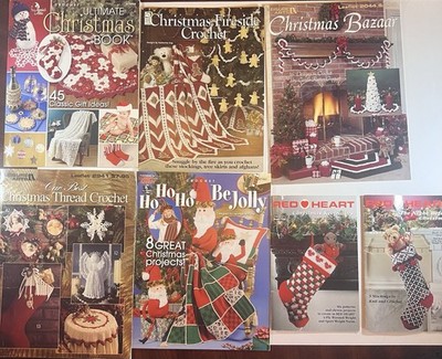 Vintage Christmas Crochet Pattern Book Lot 7 Annie s Attic Red Heart Holiday