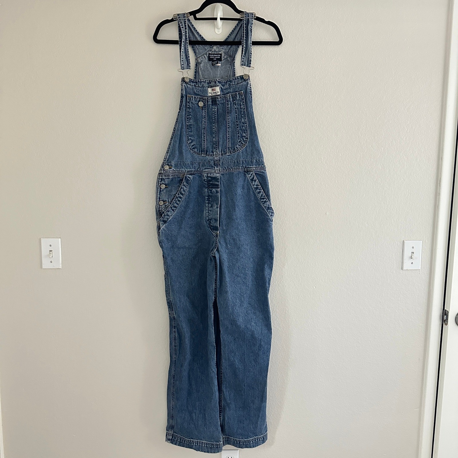 Vtg Y2K 90s Polo Jeans Co Ralph Lauren Denim Overalls Large Blue Carpenter
