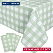 Oigco 3 Pack Sage Green Gingham Tablecloth 54 x 108 Inches, Rectangle Disposable