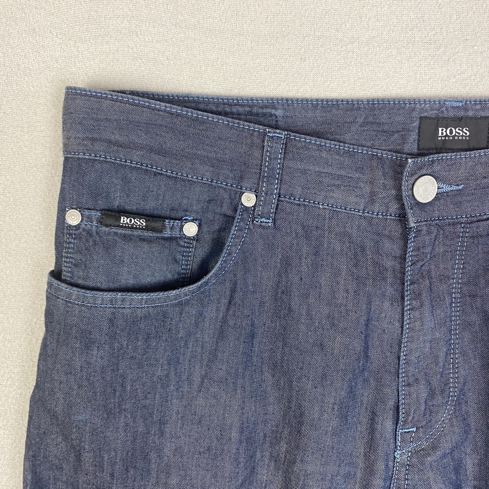 Hugo Boss Maine Trousers Mens W34 L32 Blue Grey Stretch Straight Leg thumbnail 2