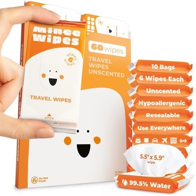 Impossibly Compact Travel Wipes - 99.5% Water - Safe for Sensitive Skin & Hyp...
