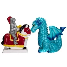 PT Riding Knight and Blue Dragon Ceramic Salt & Pepper Shakers