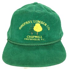 Vtg Godfrey Lumber Corduroy Hat Logging Tree Logo Forest Snap Back Trucker Cap