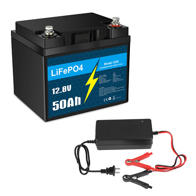 #ad 12V 50Ah LiFePO4 Lithium Battery Smart BMS with Charger for RV Marine Lot $20.99