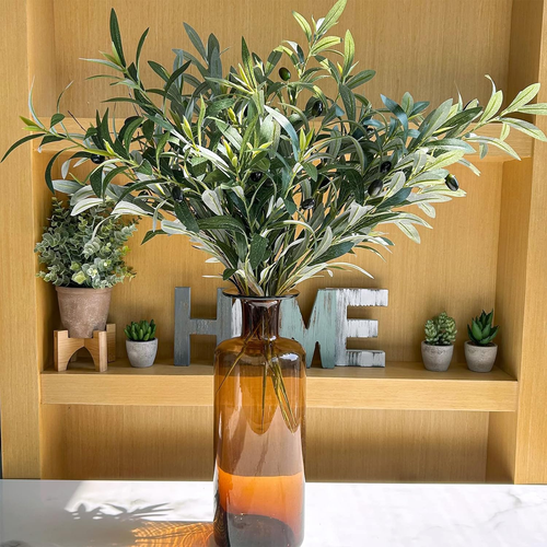 3 Pcs 23.6" Tall Artificial Olive Branches with 261 Leaves Lifelike Faux Eucalyp - Picture 3 of 9