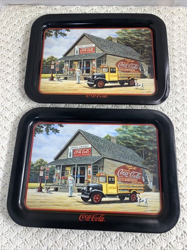 2 Vintage Coca Cola Tray 1993 The Pause That Refreshes Advertising 17” x 13” EUC