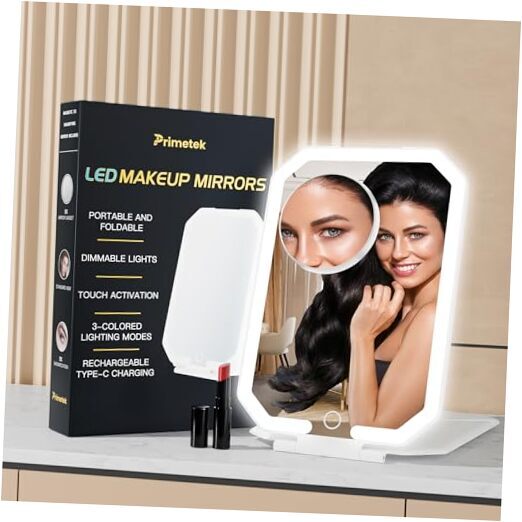 10-inch Rechargeable Travel Makeup Mirror with LED Lights White