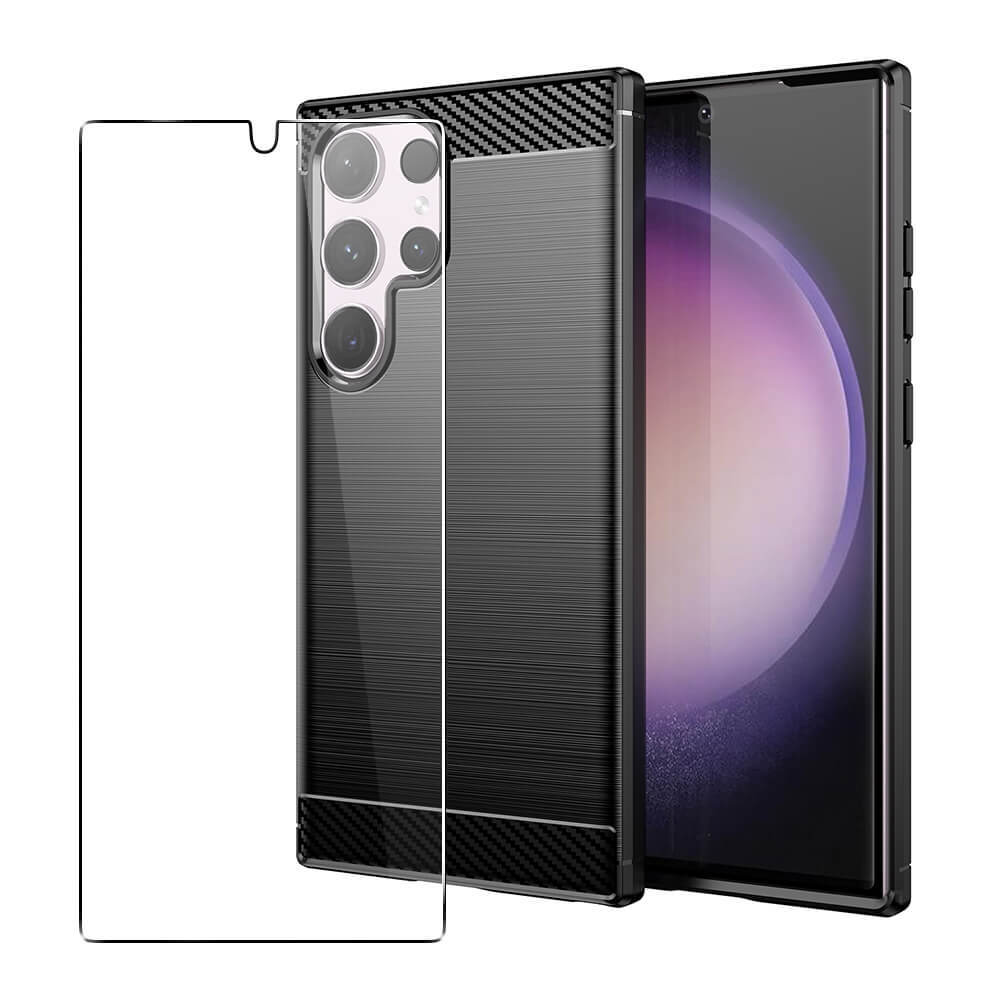 Carbon Case for Samsung Galaxy S24 Ultra Phone Cover and Glass Screen Carbon Case for Samsung Galaxy S24 Ultra Phone Cover and Glass Screen