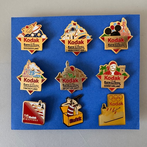 9x Vintage Kodak Euro Disneyland Paris Metall Emaille Anstecknadel Anstecker Fotografie 1992