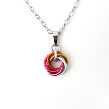 Tiny lesbian pride pendant, handmade chainmail love knot, LGBTQ jewelry