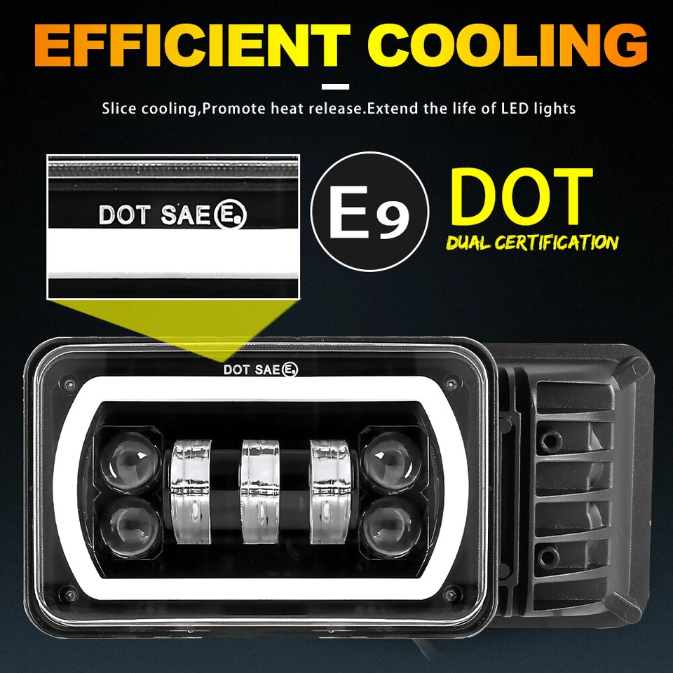 4PCS 4x6" LED Headlights Halo Ring DRL For 1982-1987 Buick Regal Grand National - Image 2 of 4