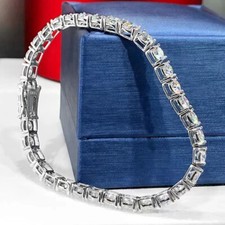 4mm Round Cut D/VVS1 Moissanite 14K White Gold Plated Tennis Bracelet For Women