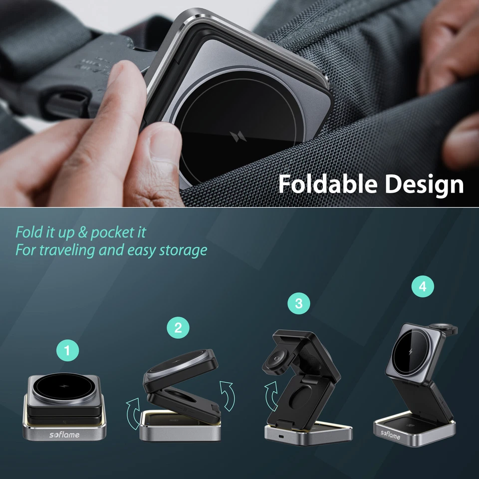Soflame 3-in-1 Foldable Travel Edition Magsafe Wireless Charging Station - image 4 of 4