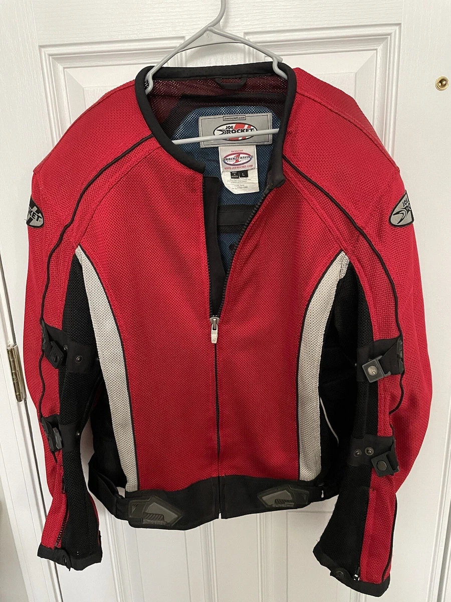 joe rocket full leather padded motorcycle jacket Red Black & White Size L  “Nice”