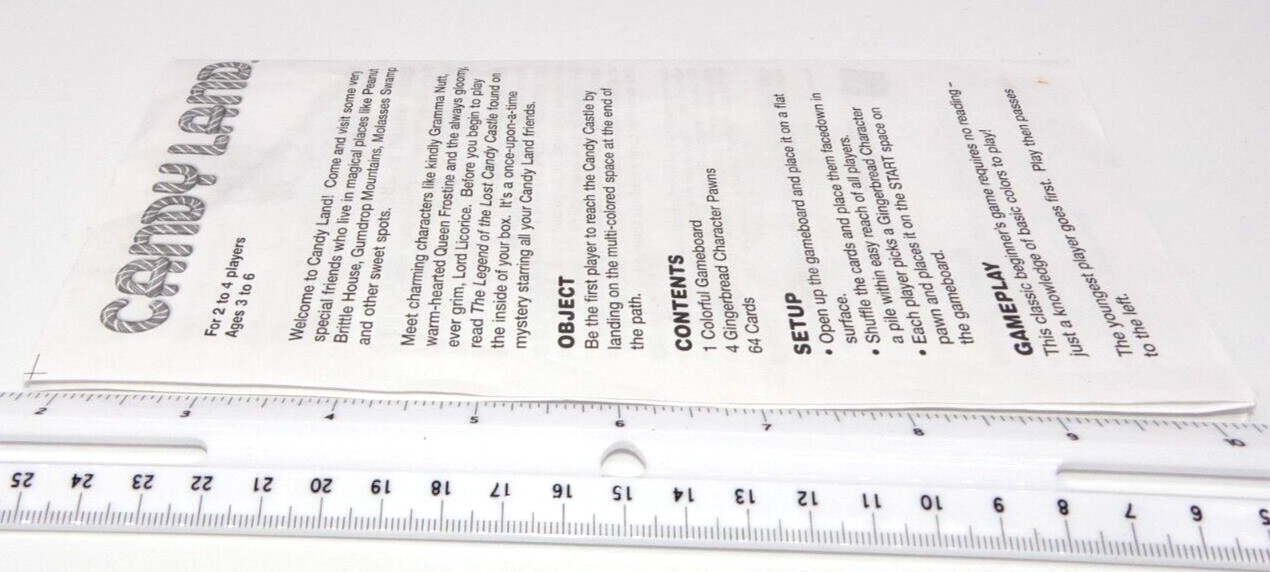 2001 Candy Land Board Game Replacement Instruction Manual Rules Part Only