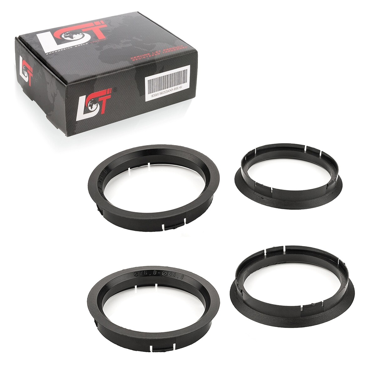 4x Distance Rings Centering Rings Black Alloy Wheels Ø 76.0 - 66.6 mm for LANCIA