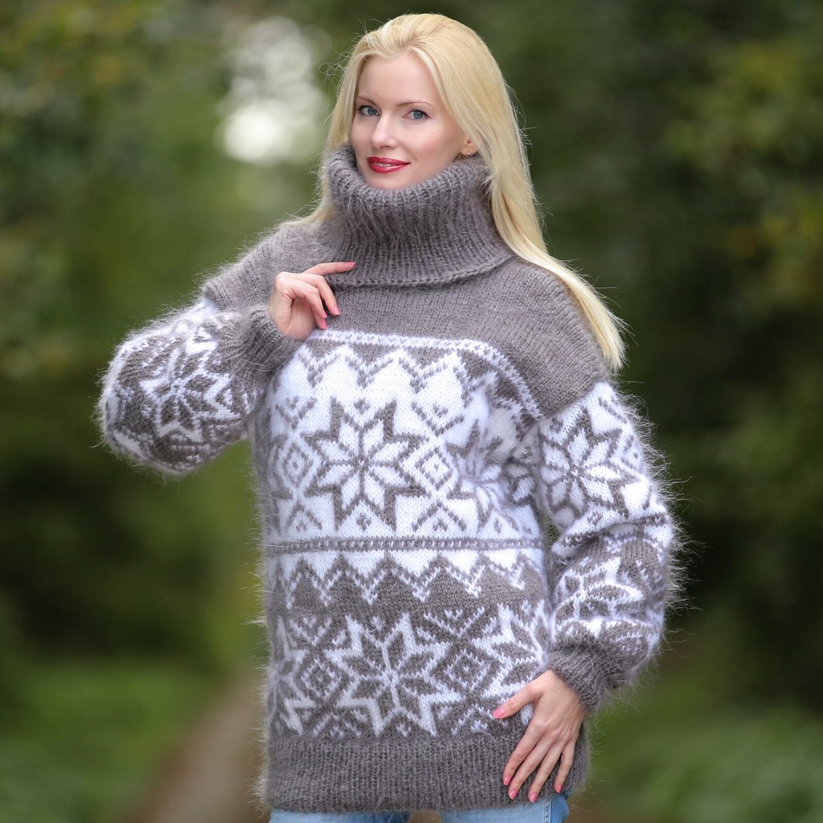 Grey mohair sweater Norwegian fuzzy thick Icelandic Nordic jumper