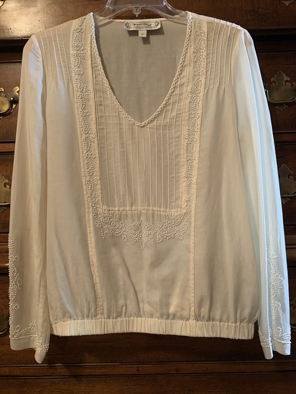 Beyond Vintage Anthropologie Size M Cream Beaded Long Sleeve/Banded Top
