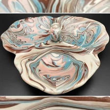 Marbleized Ceramic 3-Part Relish Candy Divided Dish Made in California USA 10.5"