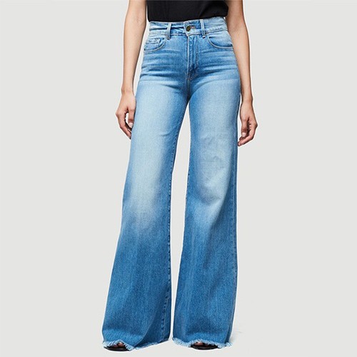 hochtaillierte Damenjeans mit breitem Bein Denim Freizeithose Glockenunterteil - Bild 24 von 45