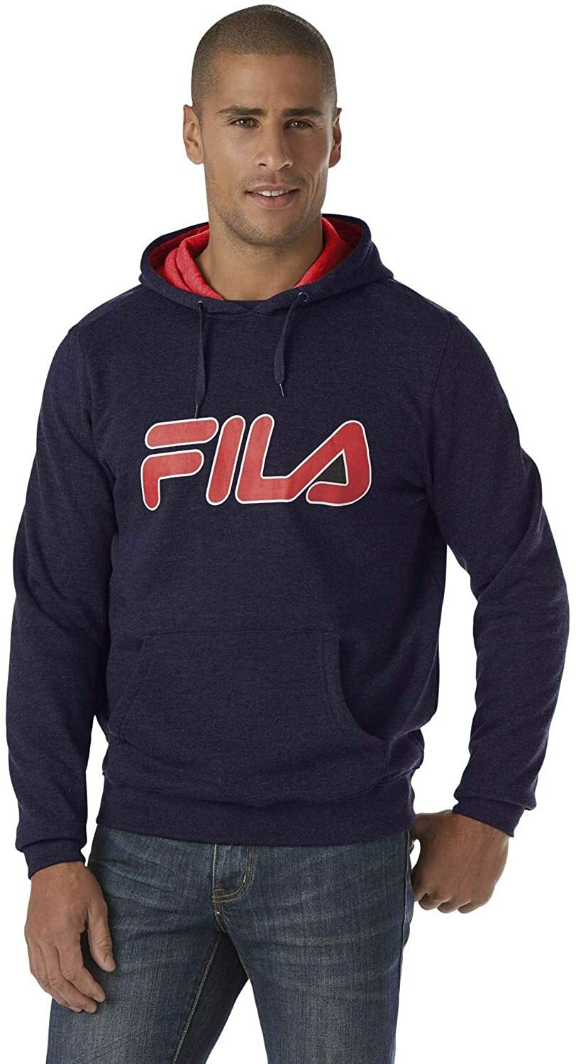 Felpa con cappuccio pullover pesante tasca logo grafico blu medio Fila NUOVA