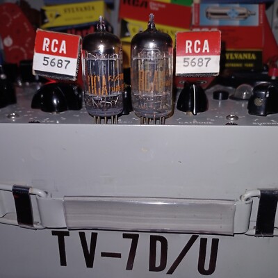 2x TV7D/U RE-Tested NOS/NIB 1963 RCA 5687 Bronze Nickel Plates Ring Gtr Tubes