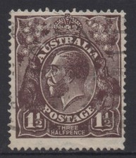 AUSTRALIA 1919 1.1/2d BLACK-BROWN KGV STAMP VFU LMW  PERF. 14  SG.51