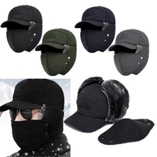 Winter Fur Ear Flap Trapper Hat Thermal Warm Aviator Full Face Mask Snow Ski Cap