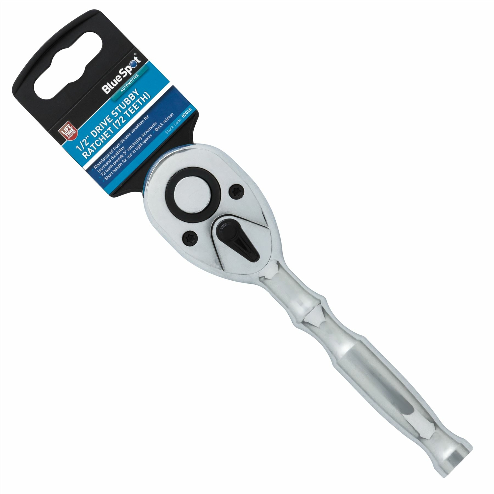 Bluespot Socket Ratchet Stubby Handle Quick Release 72 Teeth 1/2"" Drive