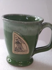 Sunset Hill Stoneware Pottery Hawk Mountain Sanctuary Green Glaze Mug Cup U.S.A.