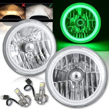 7" COB LED Verde Halo Ojo de Ángel Faros 6000K Bombillas LED Par de Faros