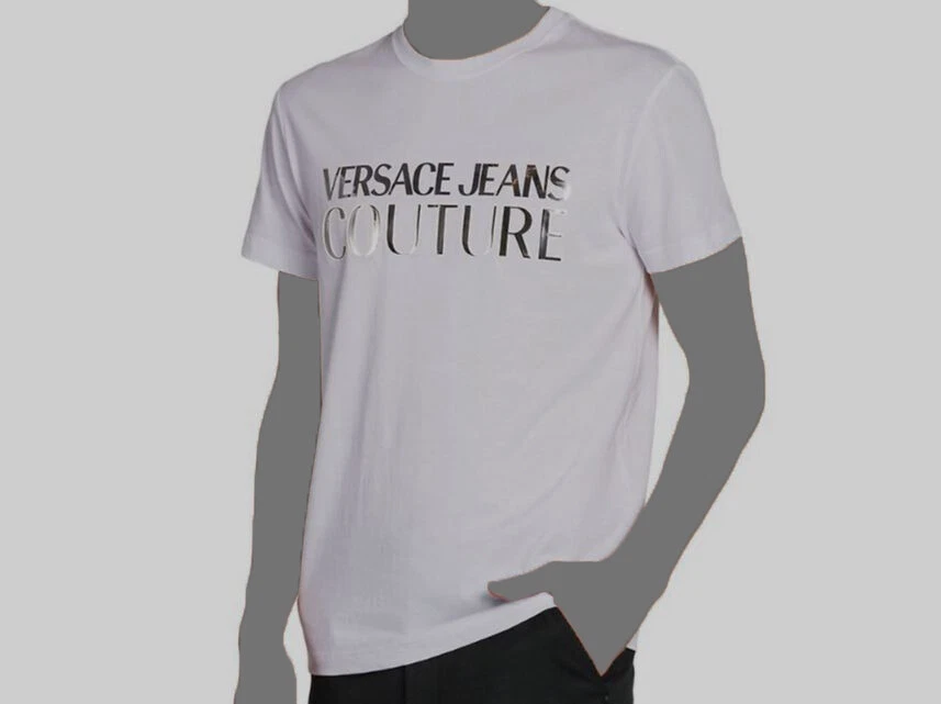 $195 Versace Jeans Couture Men's White Metallic Logo Crewneck T-Shirt Size S