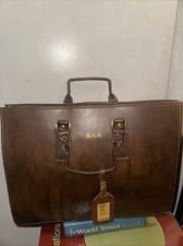 Vintage Brown Leather Messenger Laptop Briefcase Zippered 15.75" x 11.5"