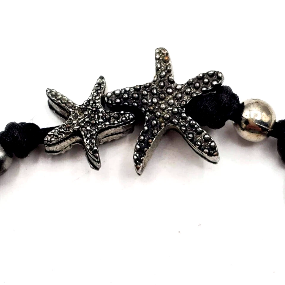 Pulsera Tobillera Estrella Pez Cuentas de Arroz Tonificadas Plateadas Cordón Negro Granulado Deslizable Foto 2 de 4