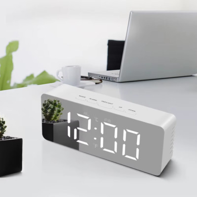 1Pcs Rectangle LED Mirror Display Time Clock Desktop USB Power Alarm 14*3.5*55Cm