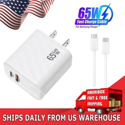 65W Power Adapter Duo Wall Charger 1 USB-C Cables For Samsung Galaxy S23 S22plus