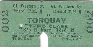 Railway Tickets G W R BRISTOL T. M. to TORQUAY. 3rd Class Issued 1935