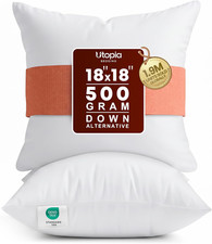 18X18 Pillow Inserts, Set of 2, White   Indoor Decorative Throw Pillows for Bed,