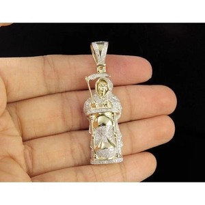 Authentic 2Ct Round Real Moissanite Pendant Grim Reaper Hourglass 14K Yellow Gold Plated