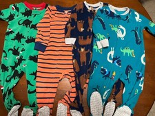 4 LOT 12 Month One-Piece BOYS Clothing Lot CARTERS Lightweight Footed Pajamas PJ