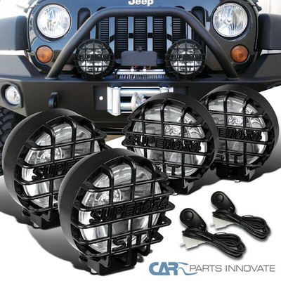 4X 6'' Round Black Offroad Super 4X4 Work Fog Light+H3 Bulb+Relay+Wiring Kit