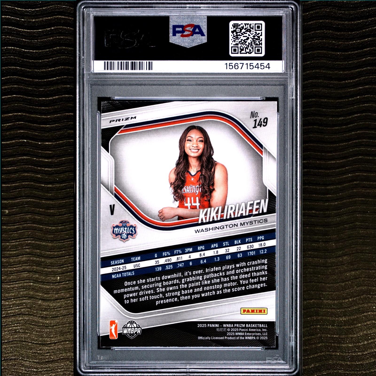 2025 Prizm WNBA #149 KIKI IRIAFEN PSA 9 Mint Blue Velocity Rookie Card view 2