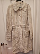 Classiques Entier Jacket M Crochet Button Up 100 Wool Beige Long Holiday Coat