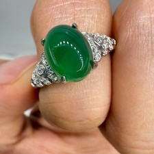 925 Sterling Silver Ring 9x7mm Green Natural Emerald Gemstone Zircon Women Oval